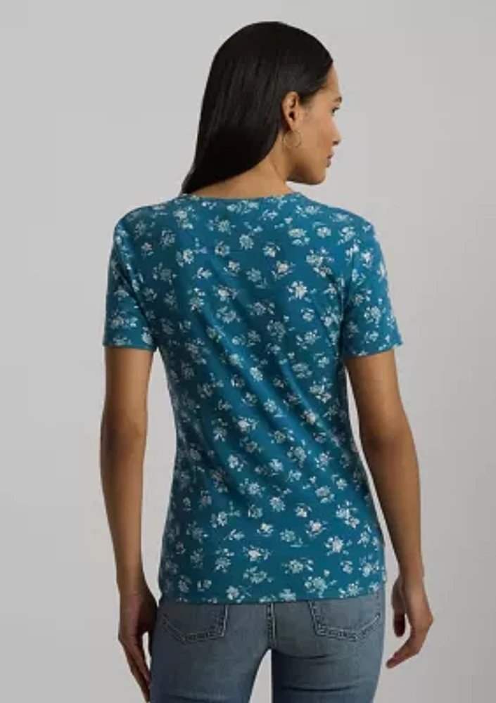 Floral Stretch Cotton Crew Neck T-Shirt
