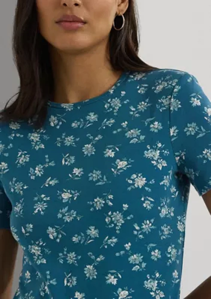 Floral Stretch Cotton Crew Neck T-Shirt