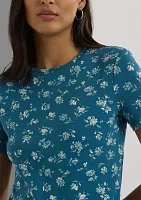 Floral Stretch Cotton Crew Neck T-Shirt