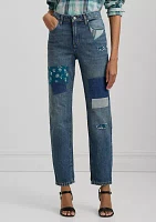 Patchwork Boyfriend Tapered Ankle Jeans