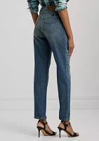 Patchwork Boyfriend Tapered Ankle Jeans