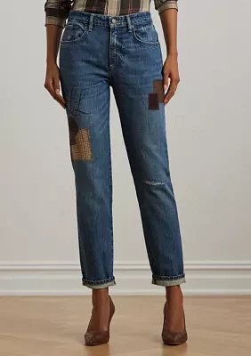 Women's Patchwork Boyfriend Tapered Ankle Jeans