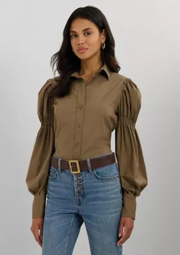 Women's Cotton-Blend Blouson-Sleeve Shirt