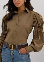 Women's Cotton-Blend Blouson-Sleeve Shirt