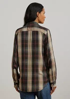 Relaxed Fit Plaid Roll Tab Sleeve Shirt