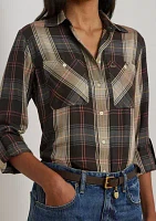 Relaxed Fit Plaid Roll Tab Sleeve Shirt