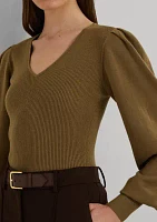 Women's Cotton-Blend Blouson-Sleeve Sweater