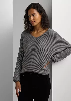 Metallic Rib Knit Dolman Sleeve Sweater