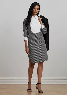 Striped Bib Front Broadcloth Shirtdress