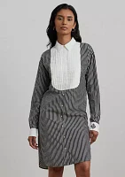 Striped Bib Front Broadcloth Shirtdress