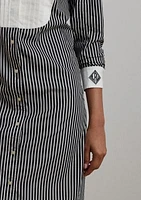 Striped Bib Front Broadcloth Shirtdress