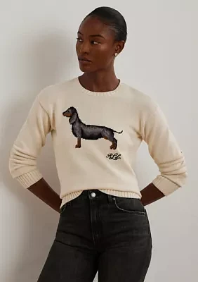 Intarsia Knit Dachshund Cotton Sweater