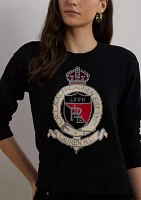 Intarsia Knit Crest Cotton Sweater