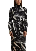 Geometric Print Belted Twill Shirtdress