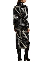 Geometric Print Belted Twill Shirtdress