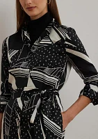 Geometric Print Belted Twill Shirtdress