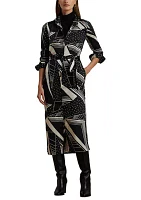 Geometric Print Belted Twill Shirtdress