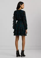 Women's Plaid Ruffle-Trim Georgette Tiered Dress