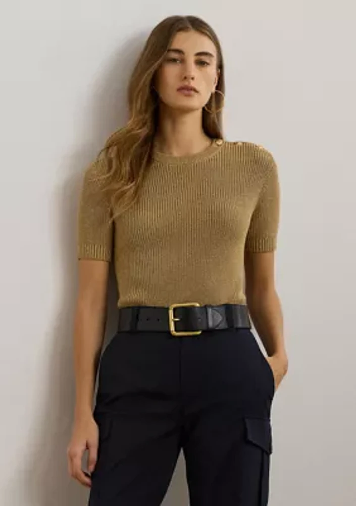 Women's Metallic Ribbed Short-Sleeve Sweater