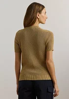 Women's Metallic Ribbed Short-Sleeve Sweater