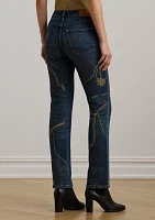 Print High Rise Straight Ankle Jeans