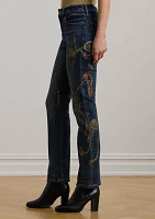 Print High Rise Straight Ankle Jeans