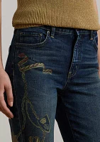 Print High Rise Straight Ankle Jeans