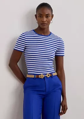 Striped Stretch Cotton Crew Neck T-Shirt