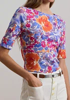 Floral Stretch Cotton Boat Neck T-Shirt