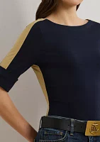 Two Tone Stretch Cotton Elbow Sleeve T-Shirt