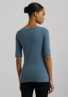 Petite Stretch Cotton Boatneck T-Shirt