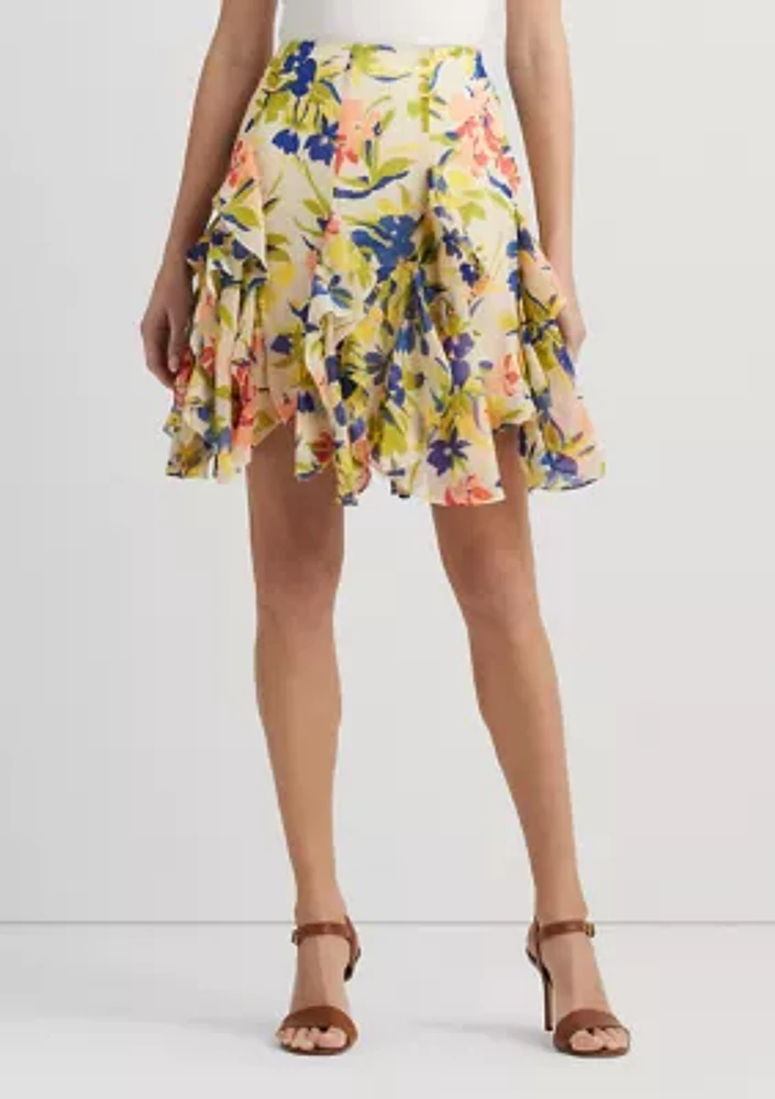 Petite Floral Ruffle Trim Georgette Skirt