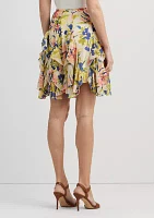 Petite Floral Ruffle Trim Georgette Skirt