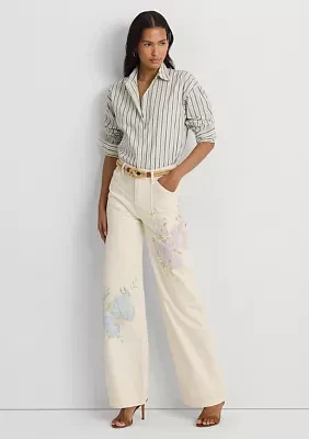 Petite Floral High Rise Wide Leg Jeans