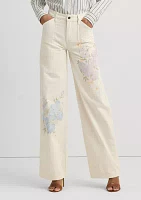 Petite Floral High Rise Wide Leg Jeans