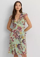 Petite Floral Ruffle Trim Georgette Dress