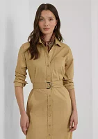 Petite Belted Stretch Cotton Blend Shirtdress