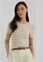 Petite Striped Stretch Cotton Crew Neck T-Shirt