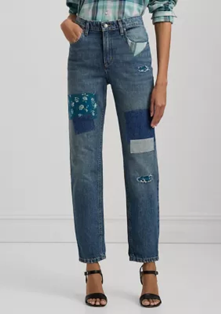 Petite Patchwork Boyfriend Tapered Ankle Jeans