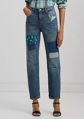 Petite Patchwork Boyfriend Tapered Ankle Jeans