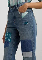 Petite Patchwork Boyfriend Tapered Ankle Jeans