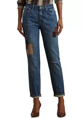 Petite Patchwork Boyfriend Tapered Ankle Jeans