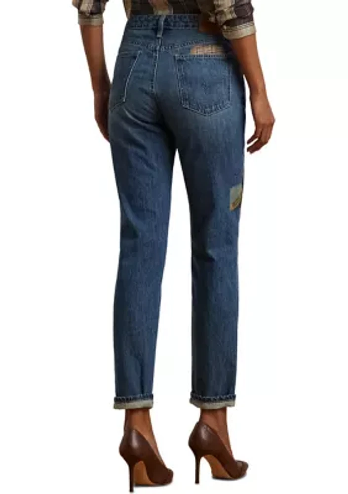 Petite Patchwork Boyfriend Tapered Ankle Jeans