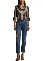 Petite Patchwork Boyfriend Tapered Ankle Jeans