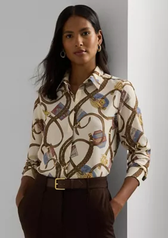 Petite Classic Fit Belting-Print Crepe Shirt