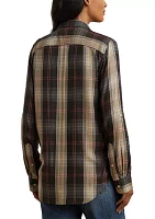 Petite Relaxed Fit Plaid Roll-Tab-Sleeve Shirt