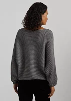 Petite Metallic Rib-Knit Dolman-Sleeve Sweater