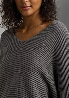 Petite Metallic Rib-Knit Dolman-Sleeve Sweater