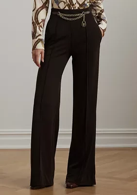 Petite Chain Trim Pleated Jersey Wide Leg Pants