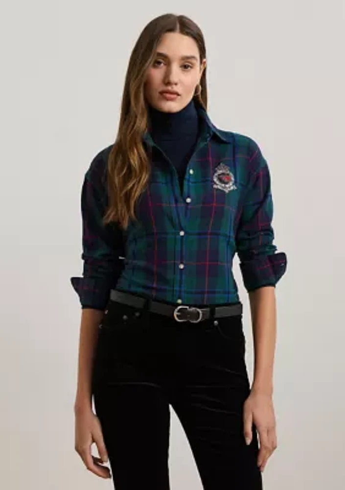 Petite Relaxed Fit Black Watch Plaid Shirt